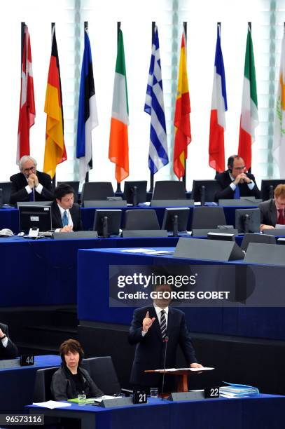 European Commission President Jose Manuel Barroso gives a speech during the presentation of the newly elected team of EU commissioners on February 9,...