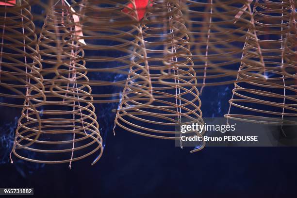 Asia, Vietnam, Ho Chi Minh city , cholon district, Thien Hau pagoda, incense coils.