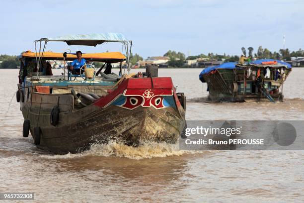 Asia, Vietnam, south, Chau Doc area, barge on Mekong river.