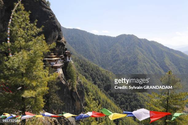 Bhutan, Paro county, Taktshang , monastery hanging spectacularly on a cliff, a most famous pilgrimage place since it was founded during the VIII th...