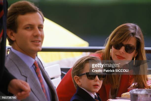 Stefano Casiraghi With son Pierre And Wife Princess Caroline Of Monaco At Monaco Tennis Tournament, Monaco, April 24, 1988.