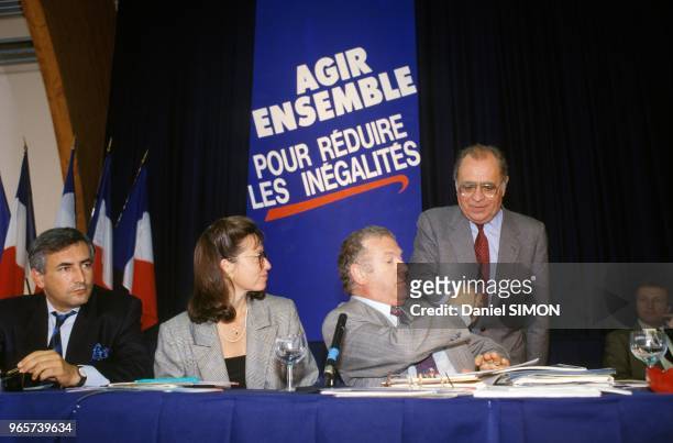 Dominique Strauss Kahn, Veronique Neiertz, Michel Charasse And Pierre Beregovoy At French Socialist Party Meeting In Chartres, September 28, 1989.