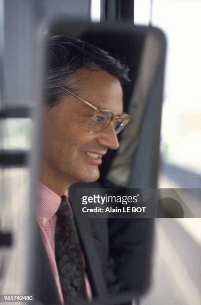 General Secretary For French Presidency Jean Louis Bianco In The Tramway Of Nantes During Inauguration, Nantes, September 26, 1992.