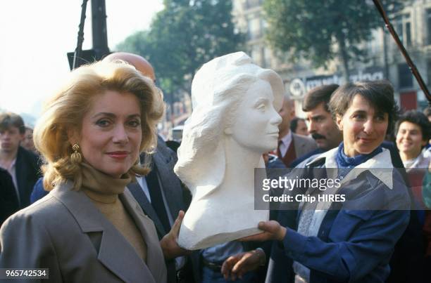 The image of French actress Catherine Deneuve is used to represent Marianne, the national symbol of France, the bust is created by sculptor Marielle...