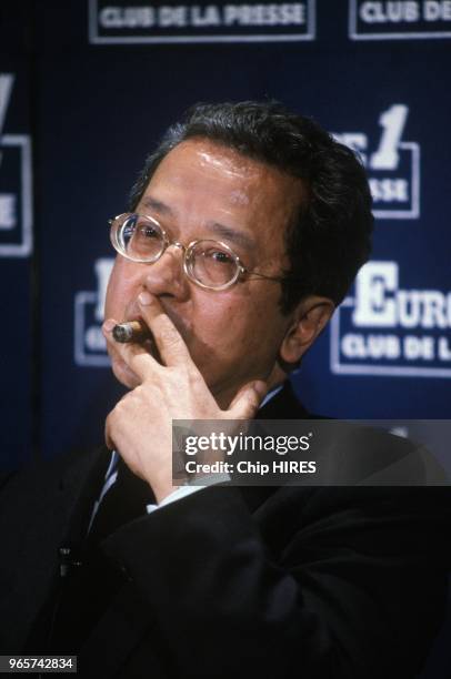 French lawyer Jacques Verges at 'Club de la Presse' of Europe 1 radio, June 28, 1987.