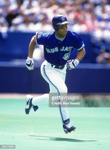 Roberto Alomar of the Toronto Blue Jays bats against the Kansas City Royals at Skydome in Toronto, Ontario on July 10, 1994. Alomar played for the...