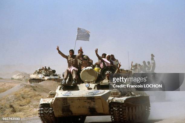 Iraqi Soldiers On Iranian Tanks The Day Of Ceasefire Of Iran Iraq War, July 19, 1988.