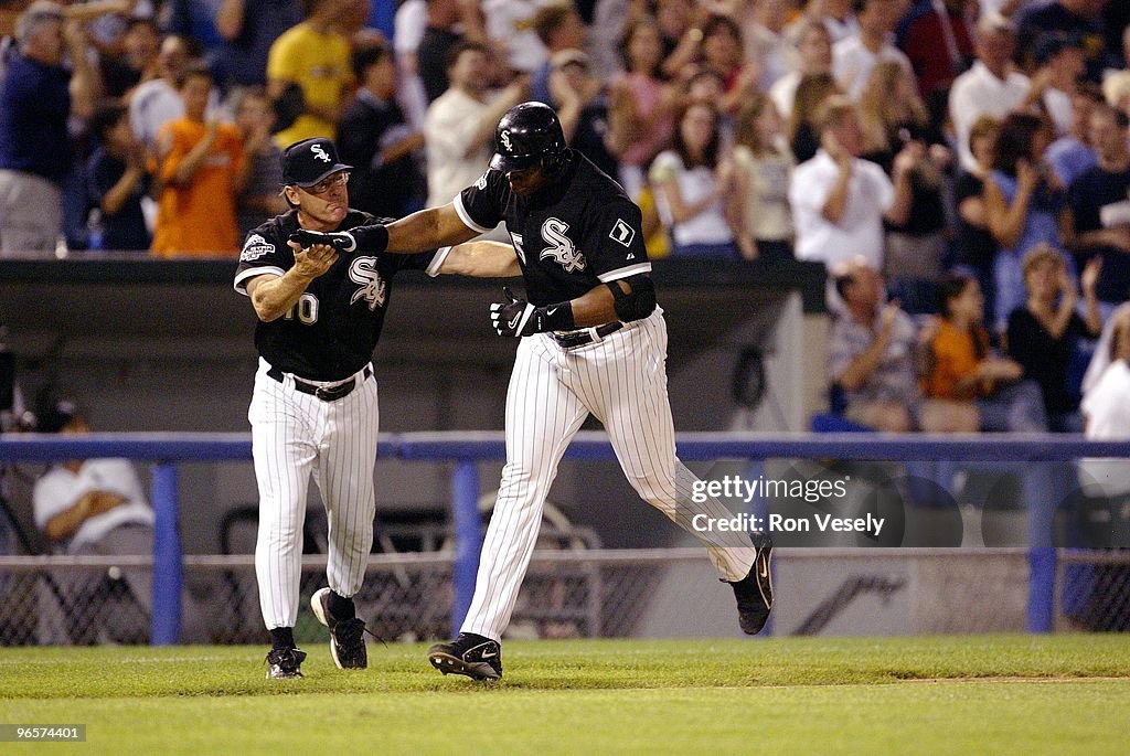 Devil Rays Frank Frank Thomas of Chicago White Sox rounds the bases after hitting his ...