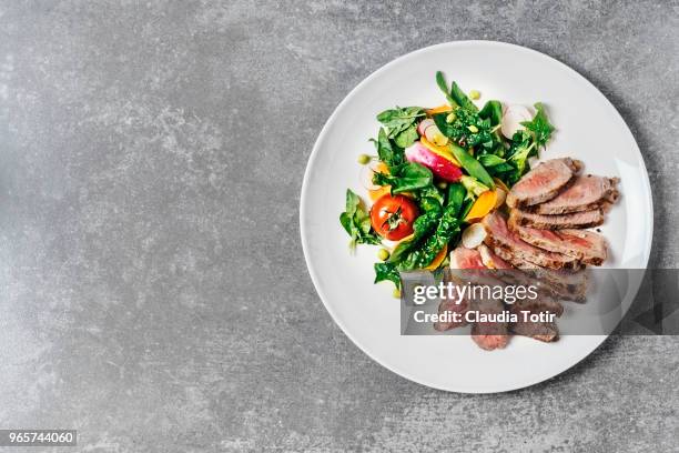 steak with fresh salad - paleo diet stock pictures, royalty-free photos & images