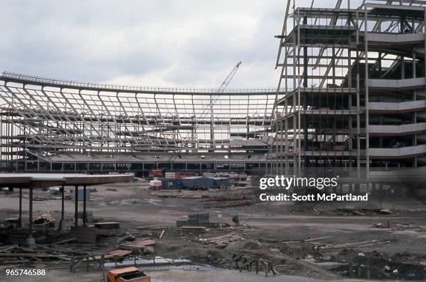 New York City - Construction underway on the Municipal Stadium at Flushing Meadows, later named Shea Stadium in Corona, New York.