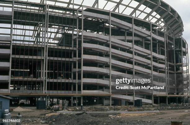 New York City - Construction underway on the Municipal Stadium at Flushing Meadows, later named Shea Stadium in Corona, New York.