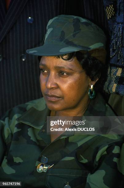 Winnie Mandela Attending ANC Militants Funeral, August 27, 1990.