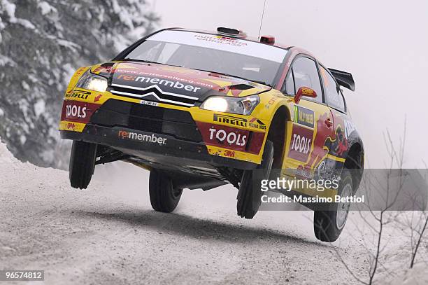 Petter Solberg of Norway and Phil Mills of Great Britain are competing in their Citroen C4 on February 11, 2010 in Karlstad , Sweden.