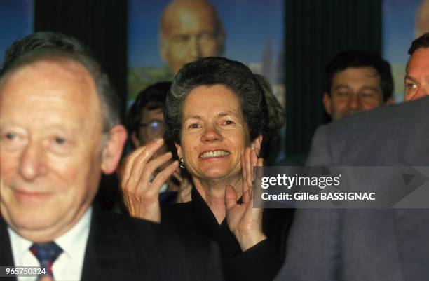 Anne-Aymone Giscard d'Estaing lors de la celebration de la victoire a l'election legislative au siege de l'UDF le 21 mars 1993 a Clermond-Ferrand,...