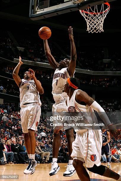 DeSagana Diop of the Charlotte Bobcats rebounds the ball during the game against the Memphis Grizzlies on January 9, 2010 at Time Warner Cable Arena...