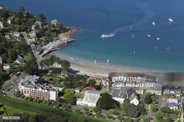 Aerial view from trestraou beach with the Thalassotherapy center and the Casino on september 17, 2010.