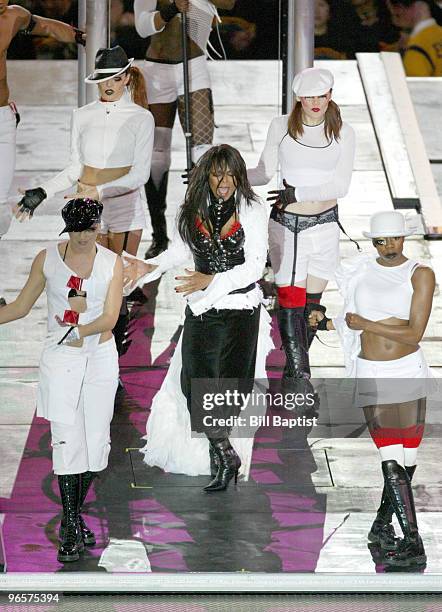 Janet Jackson performs during the half - time show at Super Bowl XXXVIII