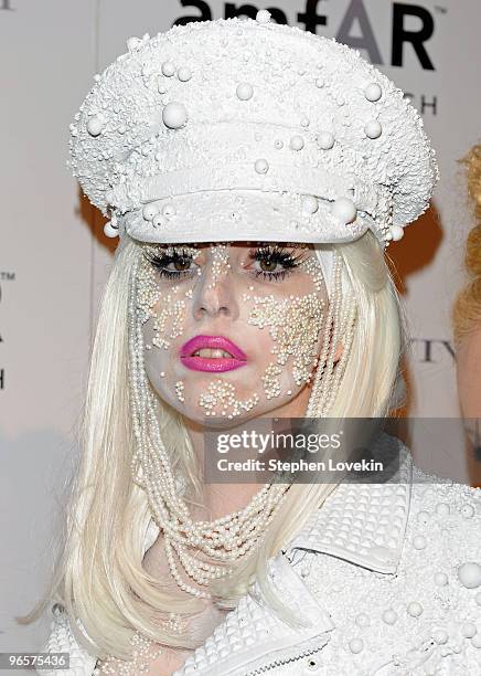 Musician Lady Gaga attends the amfAR New York Gala co-sponsored by M.A.C Cosmetics at Cipriani 42nd Street on February 10, 2010 in New York, New York.