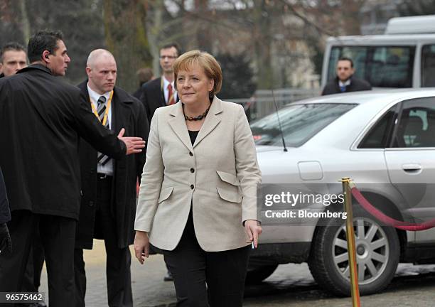 Angela Merkel, Germany's chancellor, arrives for the European Union Summit in Brussels, Belgium, on Thursday, Feb. 11, 2010. European leaders ordered...