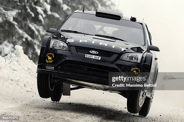 Marcus Gronholm of Finland and Timo Rautiainen of Finland compete in their Stobart Ford Focus during the Shakedown of the WRC Rally Sweden on...