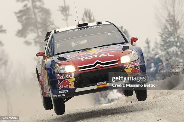 Daniel Sordo of Spain and Marc Marti of Spain compete in their Citroen C 4 Total during the Shakedown of the WRC Rally Sweden on February 11, 2010 in...