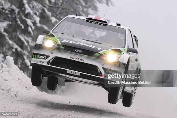 Matthew Wilson of Great Britain and Scott Martin of Great Britain compete in their Stobart Ford Focus during the Shakedown of the WRC Rally Sweden on...