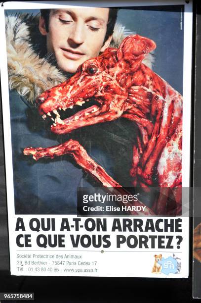 Laissons leur peau aux animaux", Manifestation anti-fourrure, Paris, France.