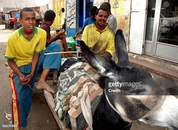 Somali refugees ride a donkey-pulled cart in the Basateen slum near the Yemeni southern port city of Aden on February 11, 2010. Hundreds of thousands...