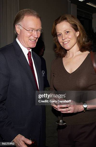 Chuck Scarborough and Sigourney Weaver attend the reception for the documentary film, "Why We Fight", written and directed by Eugene Jarecki, at the...