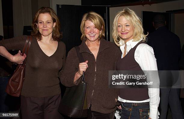 Sigourney Weaver, Martha Stewart and Nancy Jarecki attend the reception for the documentary film, "Why We Fight", written and directed by Eugene...