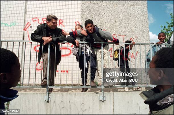 Democratie Liberale" presidential candidate Alain Madelin visiting Paris Suburds.