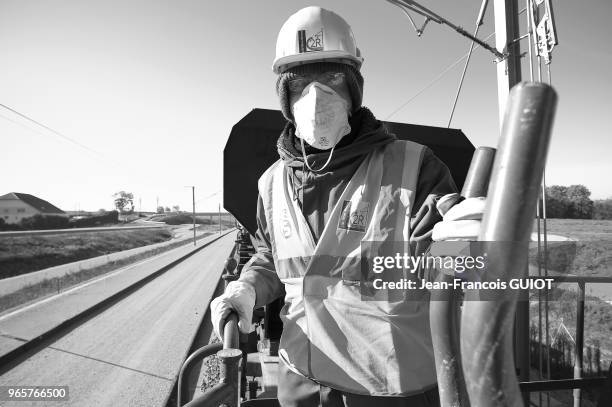 Rhin / Rhone, implentation of roadbed on LGV Rhin / Rhone, France.