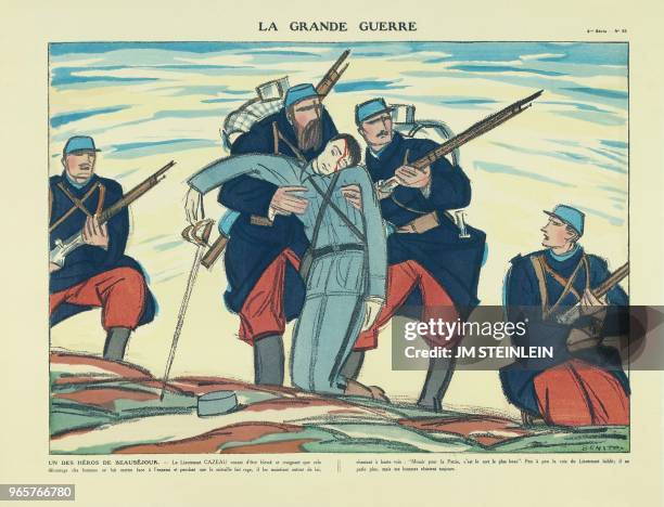 Apologie du Lieutenant CAZEAU, qui blessé dans la contre-attaque française près de la ferme de Beauséjour le 29 février 1915 demande à ses hommes de...