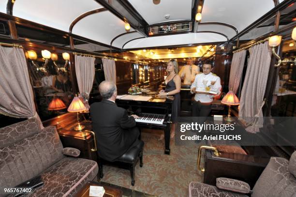 Orient Express Train after departure from Gare Du Nord Station in Paris to Venice in Italy. This luxury train started in 1883 its prestigious...