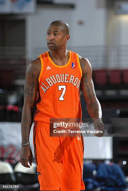 Carlos Powell of the Albuquerque Thunderbirds walks down the court during the 2010 D-League Showcase game against the Tulsa 66ers at Qwest Arena on...