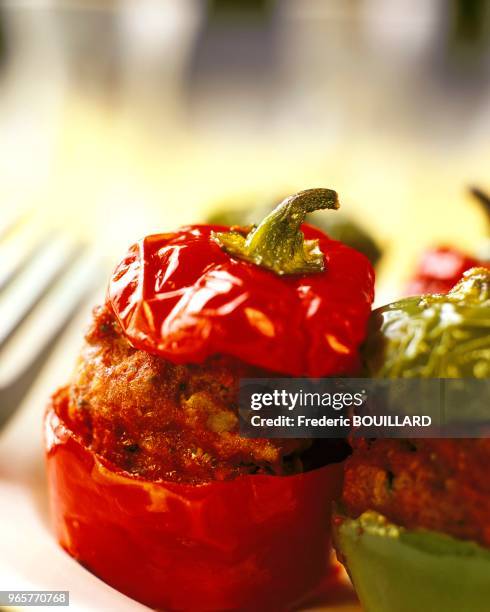 Oriental stuffed peppers. Cut off the tops of the peppers, wash them and de-seed them. Ground 200g of meat and 200g of lamb, 2 large peppers and half...