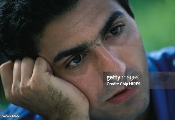 Close up Reza Pahlavi, fils aine du Shah d'Iran et de l'imperatrice Farah Diba, le 15 juin 1984 au Maroc.