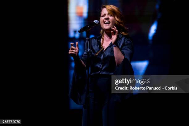 Noemi perform on stage on May 30, 2018 in Rome, Italy.