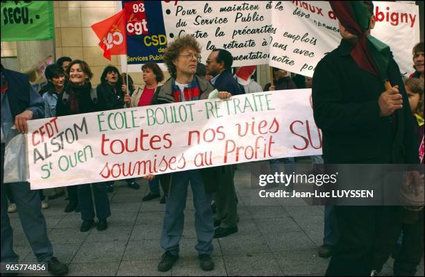 Education workers of the Seine St Denis department demonstrate against the French government's pension reform along with metal workers and...