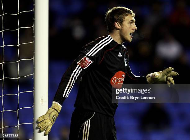 Plymouth Argyle goalkeeper David Stockdale shouts instructions during the Coca-Cola Football League Championship match between Reading and Plymouth...