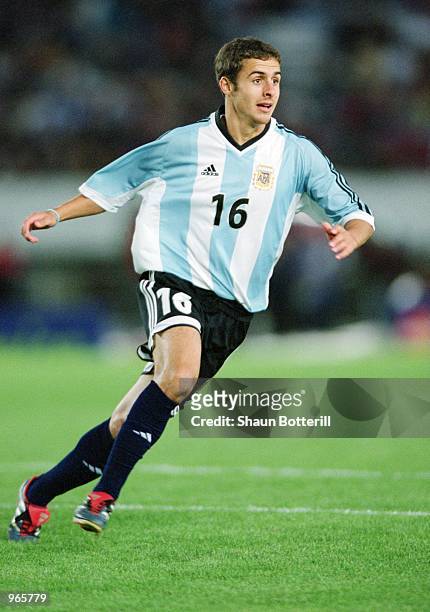 Pablo Aimar of Argentina in action during the FIFA 2002 World Cup Qualifier against Peru played at the Estadio River Plate in Buenos Aires,...