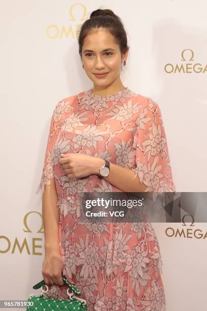 British-Indonesian actress and singer Pevita Pearce attends Omega celebration party on June 1, 2018 in Hong Kong, China.