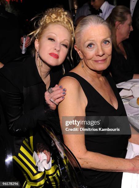 Singer Cindy Lauper and actress Vanessa Redgrave attend the amfAR New York Gala To Kick Off Fall 2010 Fashion Week at Cipriani 42nd Street on...