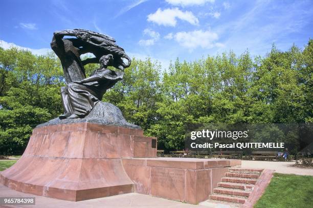 STATUE DE FREDERIC CHOPIN, PARC LAZIENKOWSKI, VARSOVIE, POLOGNE.