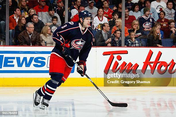 Jan Hejda of the Columbus Blue Jackets skates during the game against the Chicago Blackhawks on January 16, 2010 at Nationwide Arena in Columbus,...