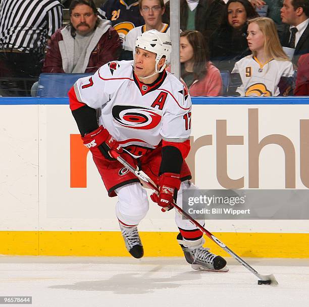 Rod Brind'Amour of the Carolina Hurricanes skates against the Buffalo Sabres on February 5, 2010 at HSBC Arena in Buffalo, New York. The Hurricanes...