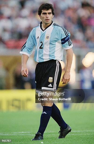Argentina Captain Roberto Ayala in action during the FIFA 2002 World Cup Qualifier against Peru played at the Estadio River Plate in Buenos Aires,...