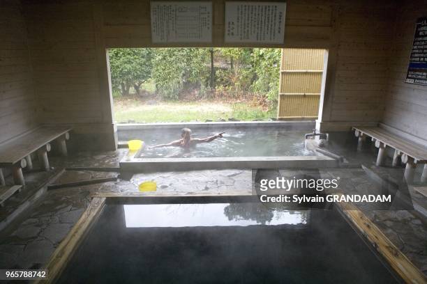 Onsen" by the lake. Yufuin, small city in the mountain close to Beppu famous for its hot springs, landscape and cool climate. Island of Kyushu. Japan...