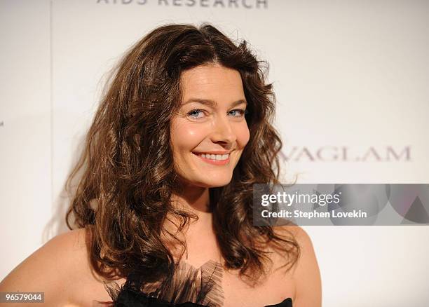 Model Paulina Porizkova attends the amfAR New York Gala co-sponsored by M.A.C Cosmetics at Cipriani 42nd Street on February 10, 2010 in New York, New...