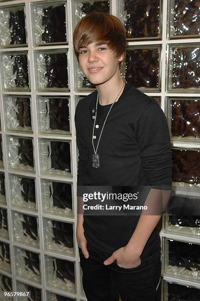 Musician Justin Bieber visits Y 100 radio station on February 6, 2010 in Miami, Florida.